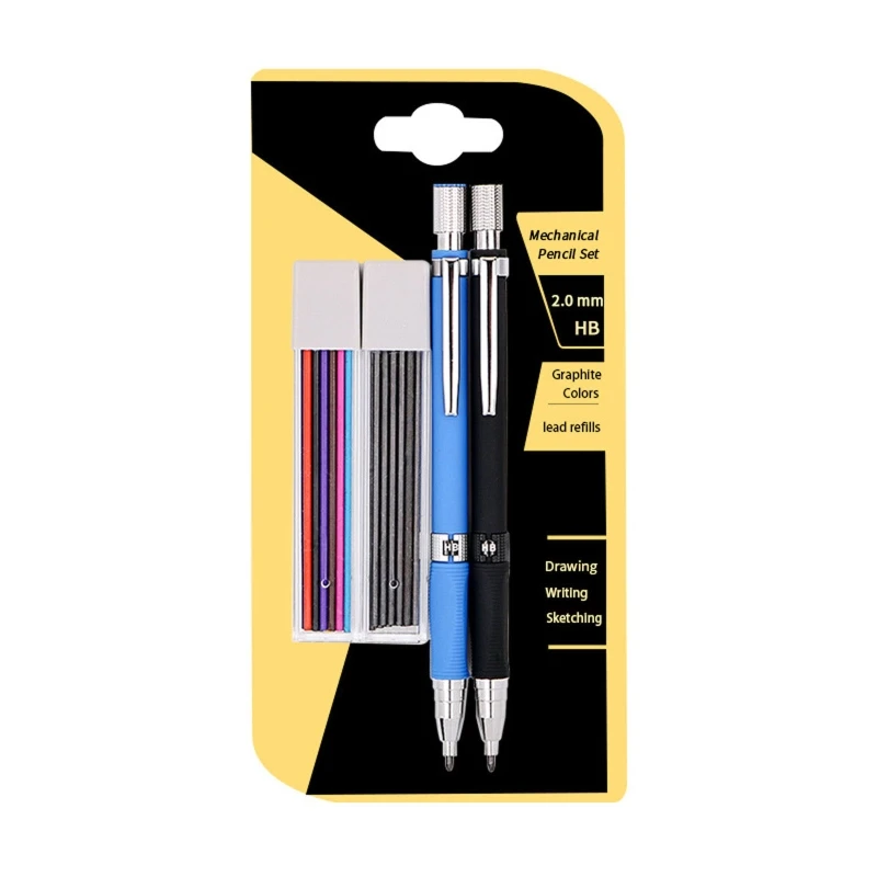 Механический автоматический карандаш 2,0 мм, 2 футляра, заправки для письма, рисования, зарисовок, Прямая поставка