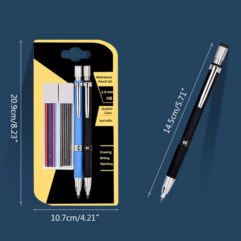 Механический автоматический карандаш 2,0 мм, 2 футляра, заправки для письма, рисования, зарисовок, Прямая поставка