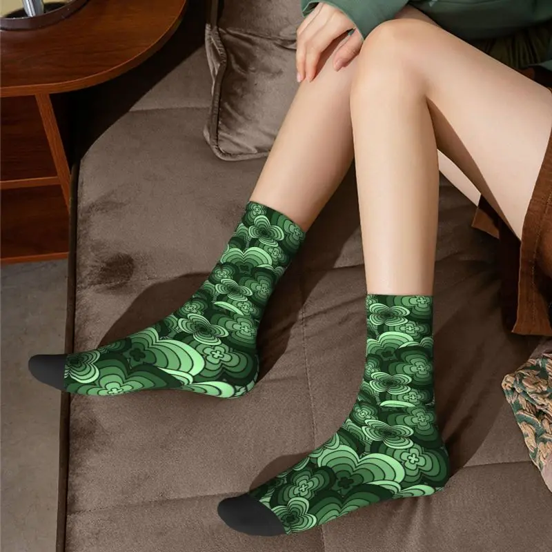 Модные мужские носки с цветочным рисунком из четырехлистного клевера Lucky, унисекс, теплые дышащие носки с 3D-принтом на День Святого Патрика для экипажа