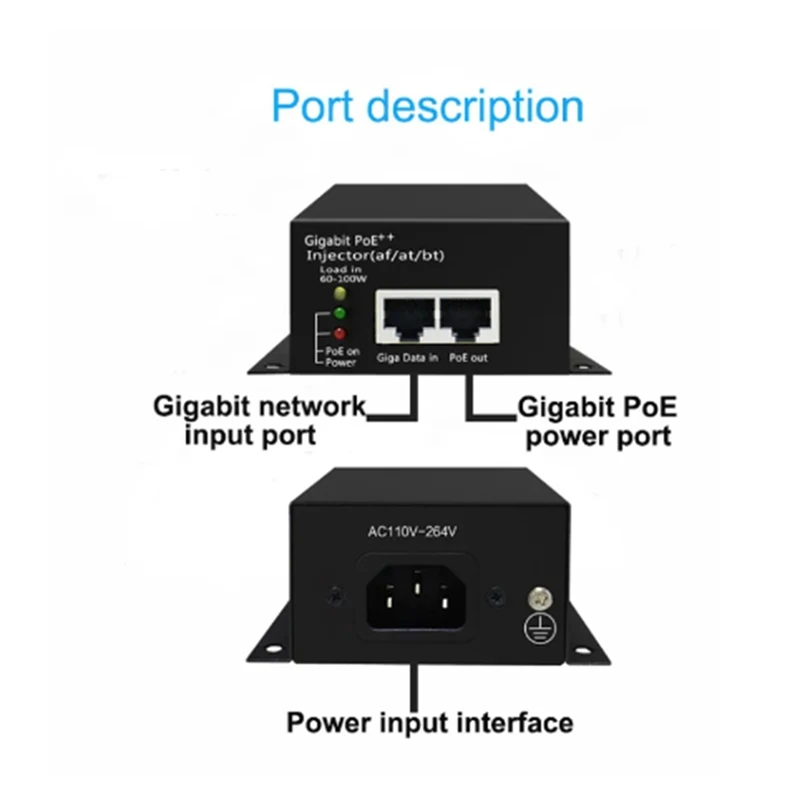 30W60W/90W Инжектор POE ++ (Af/At/Bt) Источник питания Высокой мощности POE Для IP-камеры AP US Plug