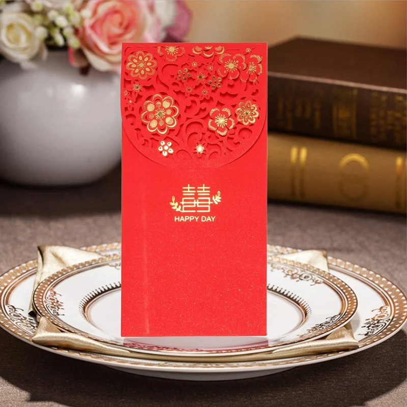 10ШТ Китайских Красных Конвертов Счастливые Денежные Конверты Свадебный Красный Пакет Для Новогодней Свадьбы (7X3,4 дюйма)