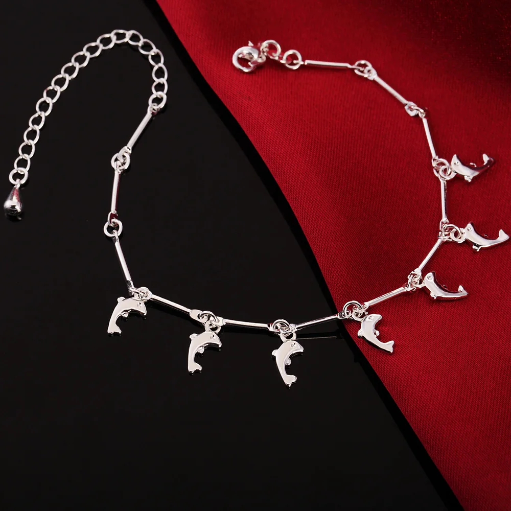Очаровательные браслеты из стерлингового серебра 925 пробы для женщин, элегантная цепочка с дельфином, модные свадебные вечерние Рождественские подарки, женские ювелирные украшения