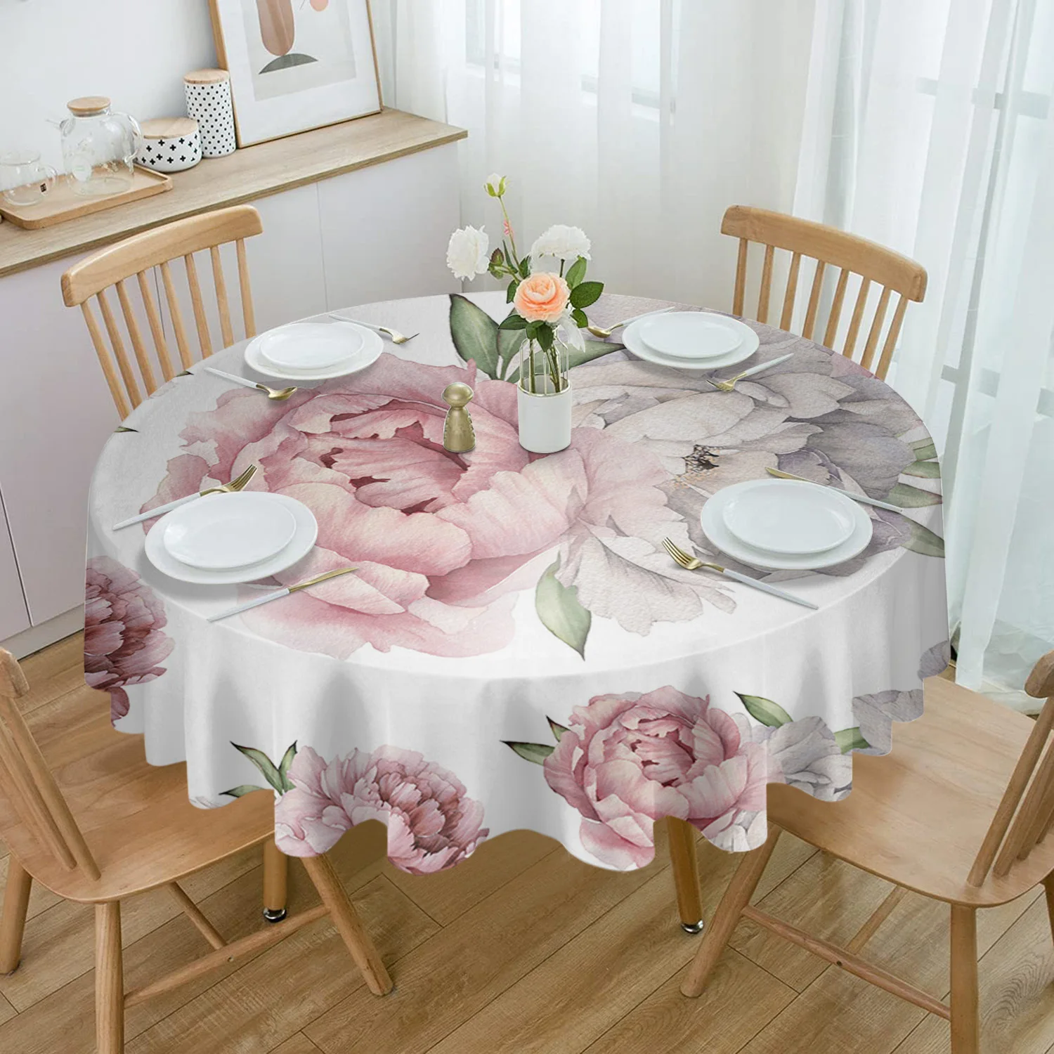 Старинные Цветы Розовый Пион Белая Скатерть Водонепроницаемое Украшение дома Скатерть для вечеринки На кухне Крышка обеденного стола