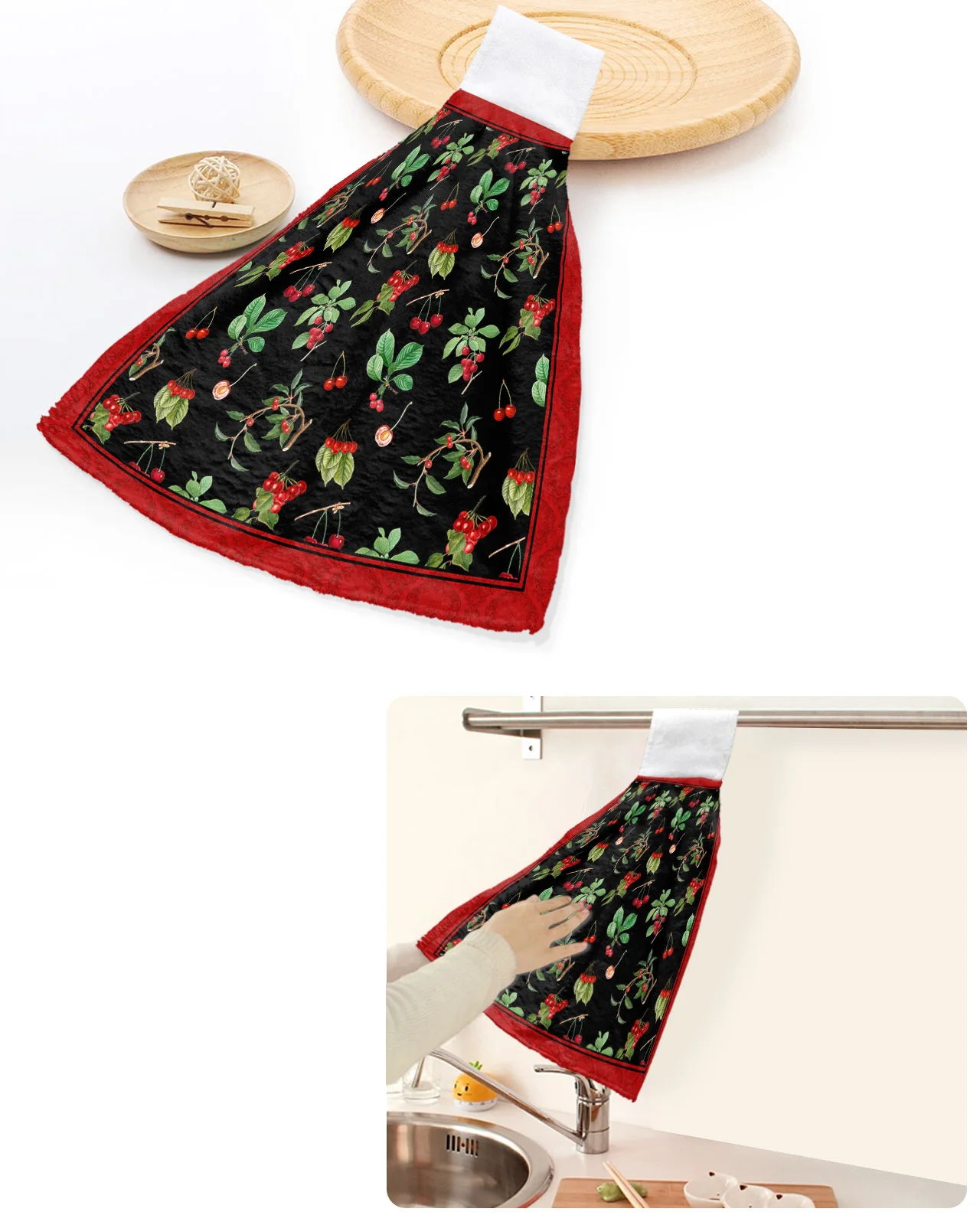 Винтажное Текстурированное Растительное Фруктовое Вишневое полотенце для рук, мягкие салфетки для мытья посуды, Подвесная Впитывающая ткань, Кухонные инструменты, Аксессуары для ванной комнаты