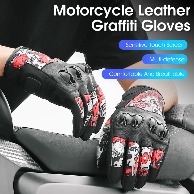 Мотоциклетные перчатки WEST BIKING Graffiti из кожи MTB с сенсорным экраном на весь палец, Эндуро-перчатки с защитой суставов