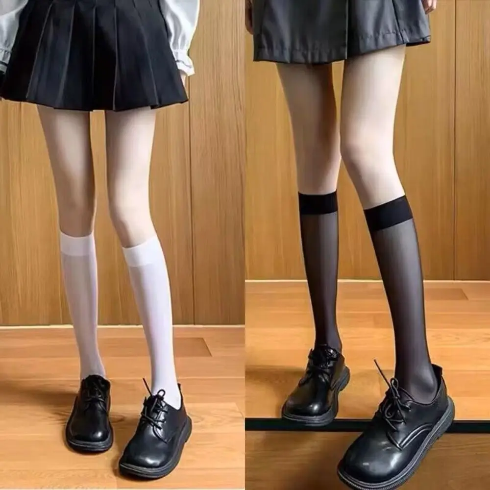 Корейские однотонные летние Тонкие прозрачные шелковые носки для женщин, носки в стиле 
