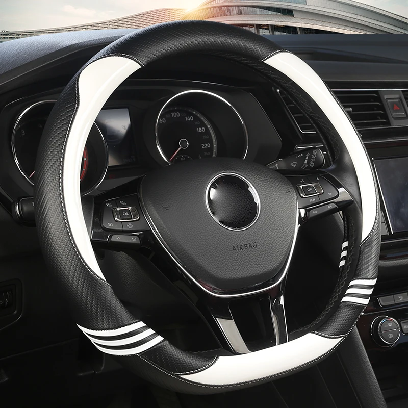 Кожаный Чехол Рулевого Колеса Автомобиля D-Образной Формы Из Углеродного Волокна Для VW Jetta 6 2017-2019 Golf 7 Scirocco Bettle 2012-2019Tiguan 2019 2020 