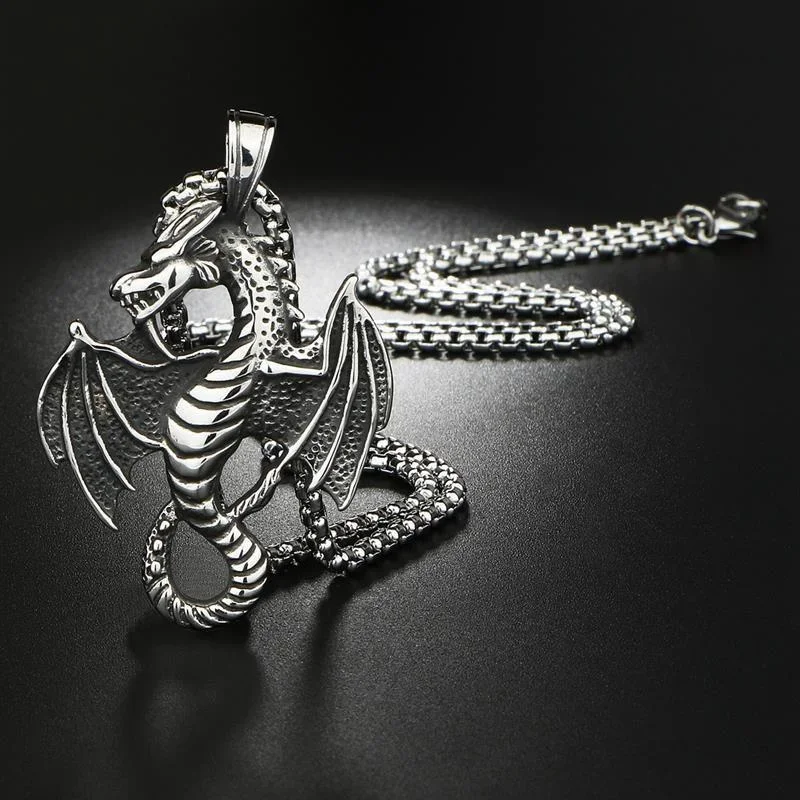Новый модный кулон с драконом из нержавеющей стали, Персонализированное ожерелье с Пламенем Дракона в стиле панк-ретро для мужчин и женщин