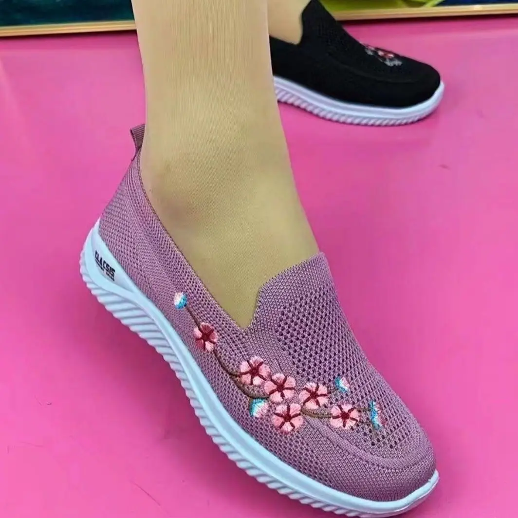 Женские кроссовки, дышащая сетчатая обувь с цветочным узором, комфортная обувь для мамы, мягкая однотонная модная женская обувь, легкие Zapatos De Mujer