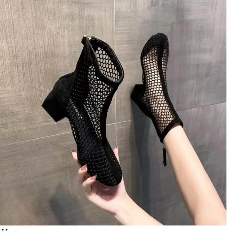 2024 Модная Новая Женская Обувь Из Воздушной Сетки С Блестками, Летние Ботильоны На Тонком Высоком Каблуке, Пикантные Сандалии 