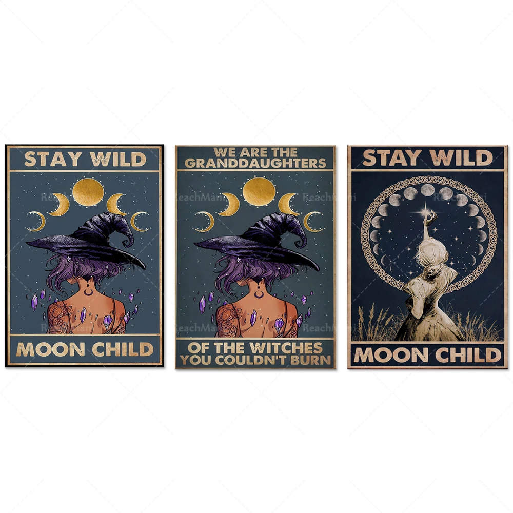 Детский плакат Stay Wild Moon, девушка-хиппи, произведение искусства moon, мы внучки ведьмы, которую нельзя сжечь, подарок ведьмы-хиппи