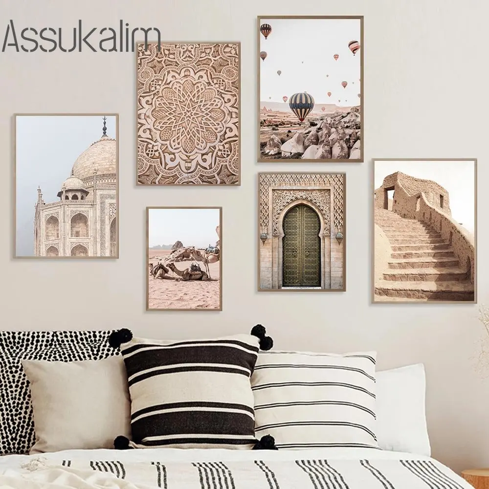 Марокканская дверь, настенное искусство, Мечеть, картина на холсте, картины на воздушном шаре, рисунки верблюдов, плакаты на стену в скандинавском стиле, декор для гостиной