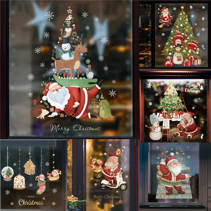 Новое Рождественское украшение Наклейки на окна Подарки Санта-Клауса С Рождеством Зеркальная наклейка Рождественская Елка Наклейка на оконное стекло Новый 2023 год