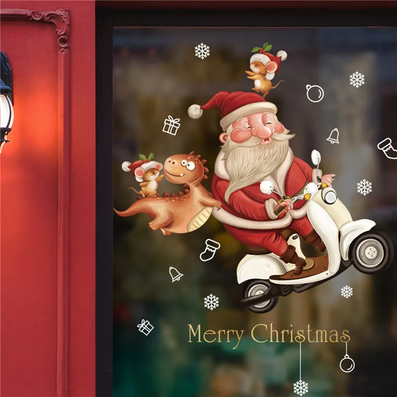 Новое Рождественское украшение Наклейки на окна Подарки Санта-Клауса С Рождеством Зеркальная наклейка Рождественская Елка Наклейка на оконное стекло Новый 2023 год