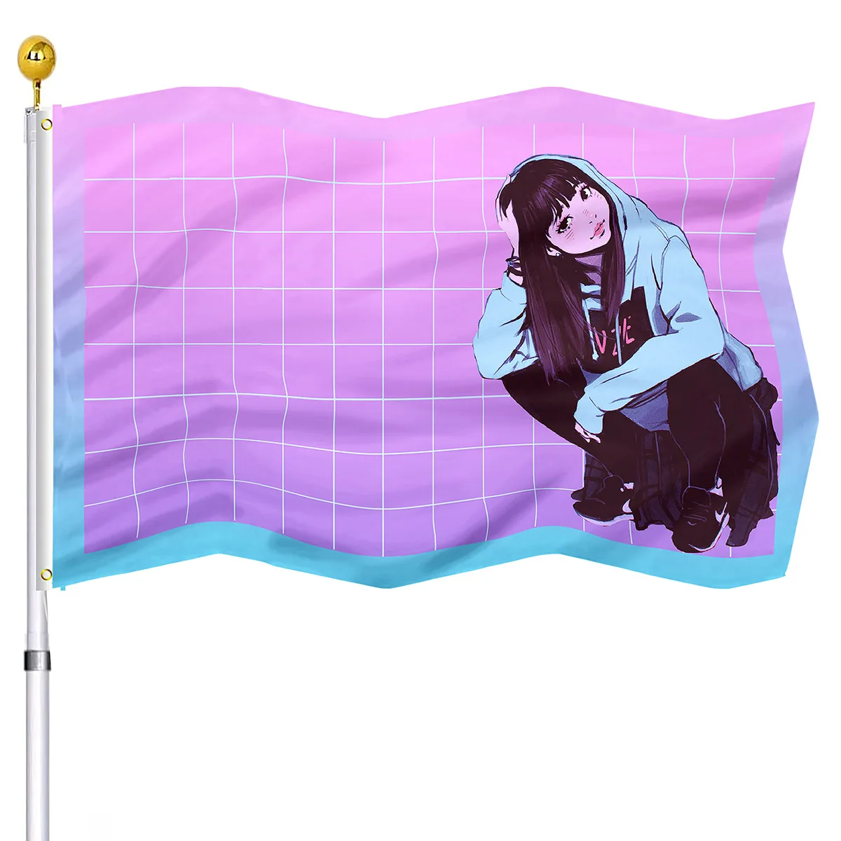 Флаг Девушки-Хиппи Swag Розовый Аниме Эстетичный Яркий Цвет Двойные Сшитые Клетчатые Флаги с Латунными Люверсами Декор Общежития Колледжа