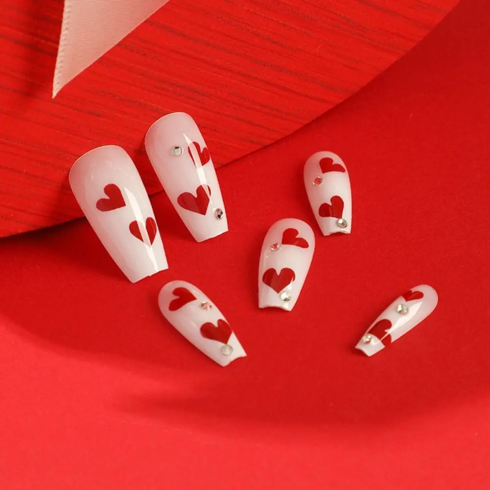 24шт Французские накладные ногти в форме сердца на День Святого Валентина, длинные миндальные накладные ногти в виде балерины, Съемные наконечники для ногтей