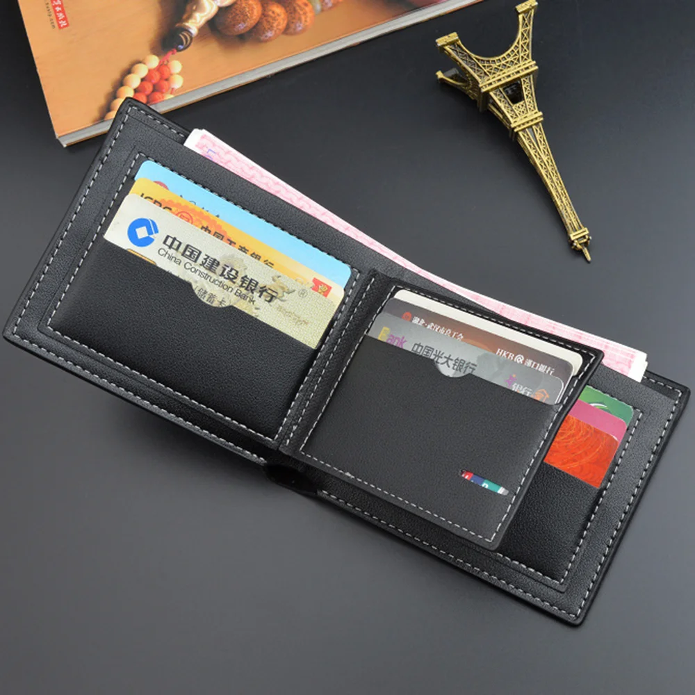 Мужской кошелек из искусственной кожи, короткий кошелек для монет с несколькими картами, квадратный трехстворчатый держатель для кредитных визитных карточек, мужской карманный кошелек для монет, клатч